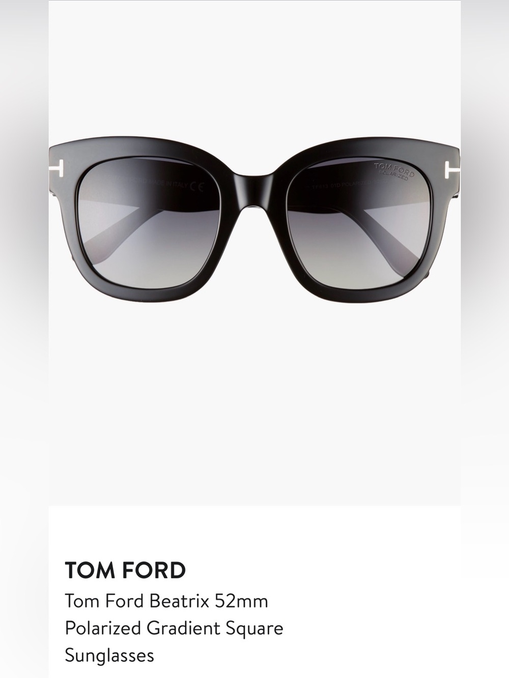 Tom Ford Beatrix 52MM Polarized Sunglasses Black NIB